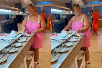 Dame heeft trek in taart en neemt All Inclusive vakantie heel letterlijk