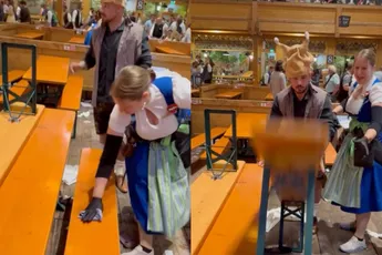 Na een dag snoeihard Oktoberfest vieren even helpen tijdens de schoonmaak