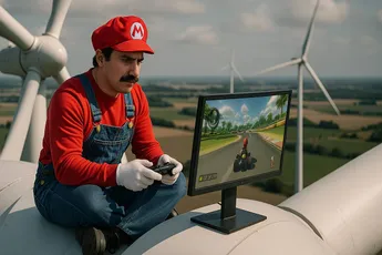 Mario Kart spelen op een windturbine, geniaal of dikke nep?