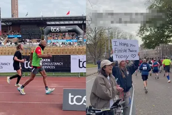Moshe Lederfien aka 'Pineapple Marathon Runner' opvallende verschijning tijdens marathon Amsterdam