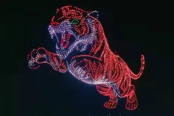 Kleine 3.000 drones vormen wereldrecord-tijger tijdens Mysore Dasara in India