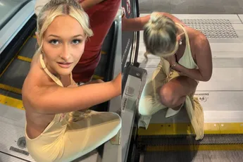 Roltrap eet gehuurde jurk op van Australische influencer