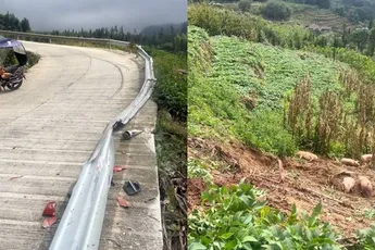 Vrachtwagen met varkens schiet door de vangrail