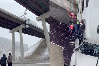 Trucker hangt 30 meter boven afgrond crash: spectaculaire redding in West Virginia
