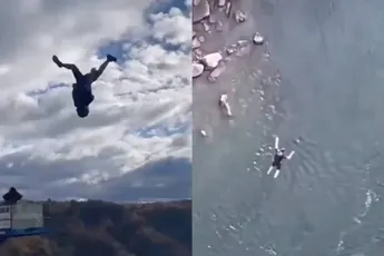 Basejumper overleeft sprong die echt helemaal misgaat