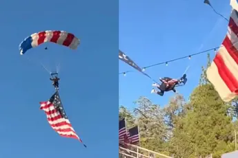 Parachutist crasht tijdens spectaculaire opening Folsom Pro Rodeo in Californië