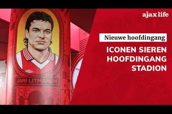 Ajax Life | Ajaxhelden en iconen van Amsterdam sieren hoofdingang Johan Cruijff Arena