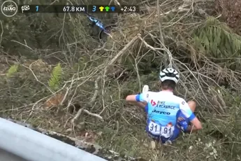 Milan Vader en Hamilton duikelen over de vangrail in Ronde van het Baskenland en geven op