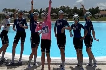 🎥 In het roze het zwembad in: ploeggenotes Annemiek van Vleuten houden Nederlandse jong