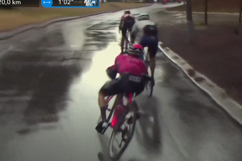 🎥 French breakaway rider lands on frame in Tour de la Provence but miraculously stays upright in pouring rain