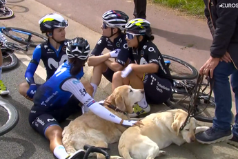 📸 The women’s Amstel Gold Race halts for safety for 75 minutes: from cuddling dogs to casual chats, but mainly sympathy for the motorcyclist!
