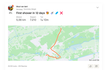 Alles is relatief in het leven: Van Aert blij na eerste douche in 12 dagen na Dwars door Vlaanderen-horror