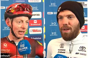 Een blij podium: Vanthourenhout merkte dat Nieuwenhuis beter was, die zelf niet beter kon; Van der Haar eindelijk goed in Brussel