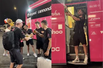 🎥 Bier, champagne en de McDrive? EF viert gele trui Healy zoals alleen EF dat kan: 'Een kleine traktatie voor de lange reis'