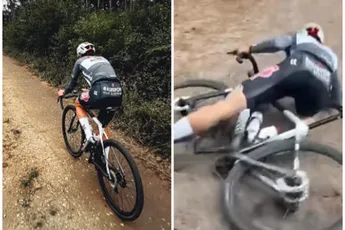 Vallende Philipsen vraagt Van der Poel om graveltips, die op hilarische wijze reageert