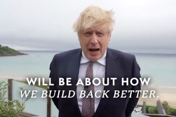 Britse premier Boris Johnson gaat vol op het WEF-orgel: 'Samen zullen we Build Back Better'