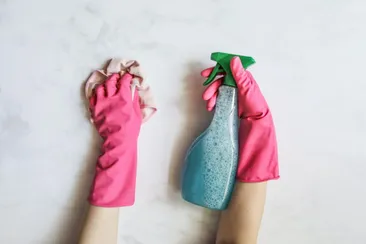 poetsen reinigen schoonmaken spraybus latex handschoenen