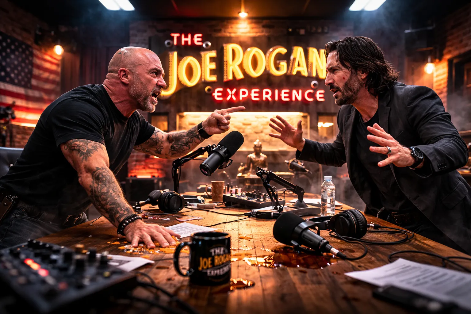 Joe Rogan schrikt kijkers op met AI-gevecht tegen Keanu Reeves in eigen studio