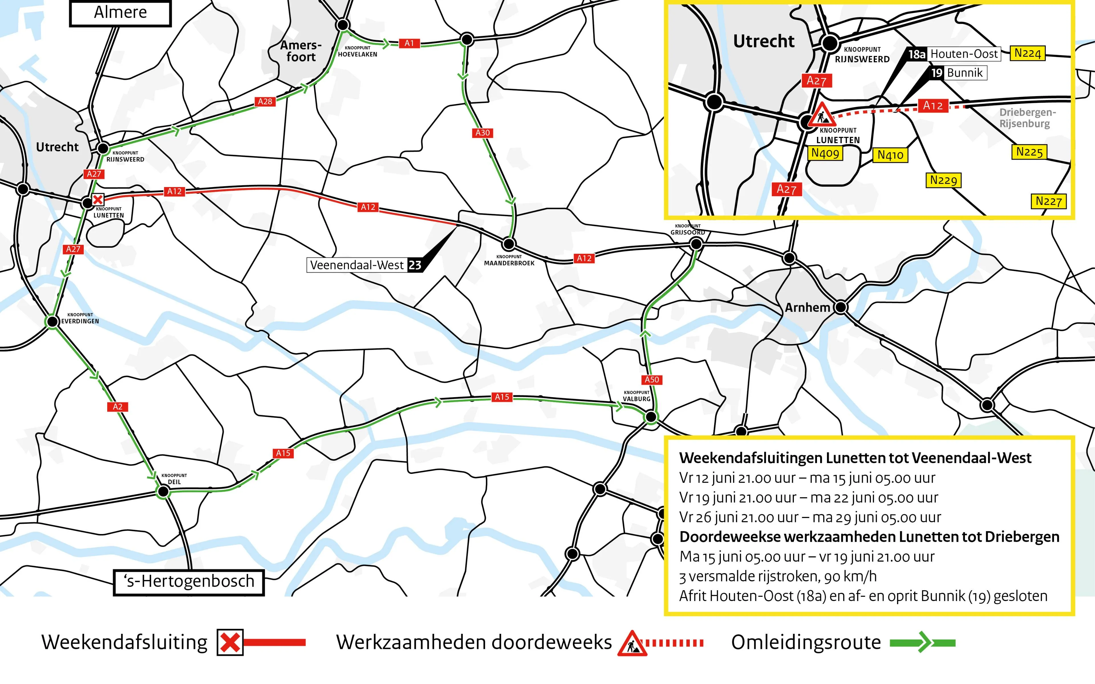 Omleidingskaart - A12 Lunetten - Veenendaal FASE1_NL_X