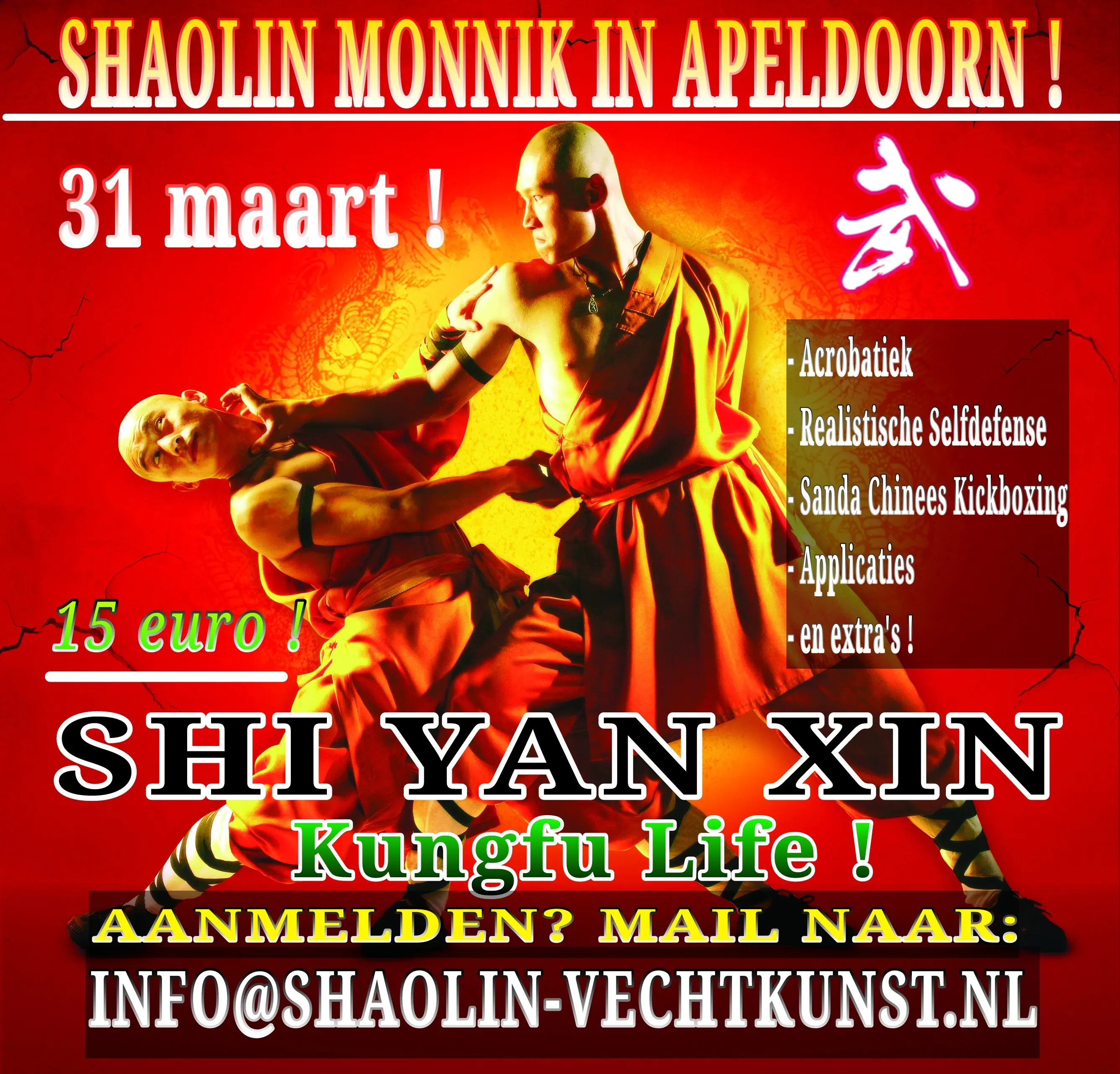 Vechtsport meester Shi Yan Xin geeft workshop in Apeldoorn!