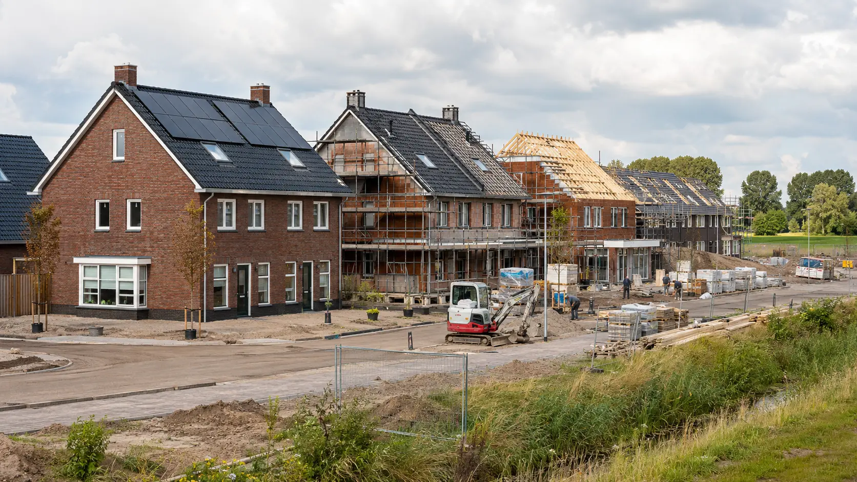 Illustratiebeeld van een nieuwbouwwijk in aanbouw.