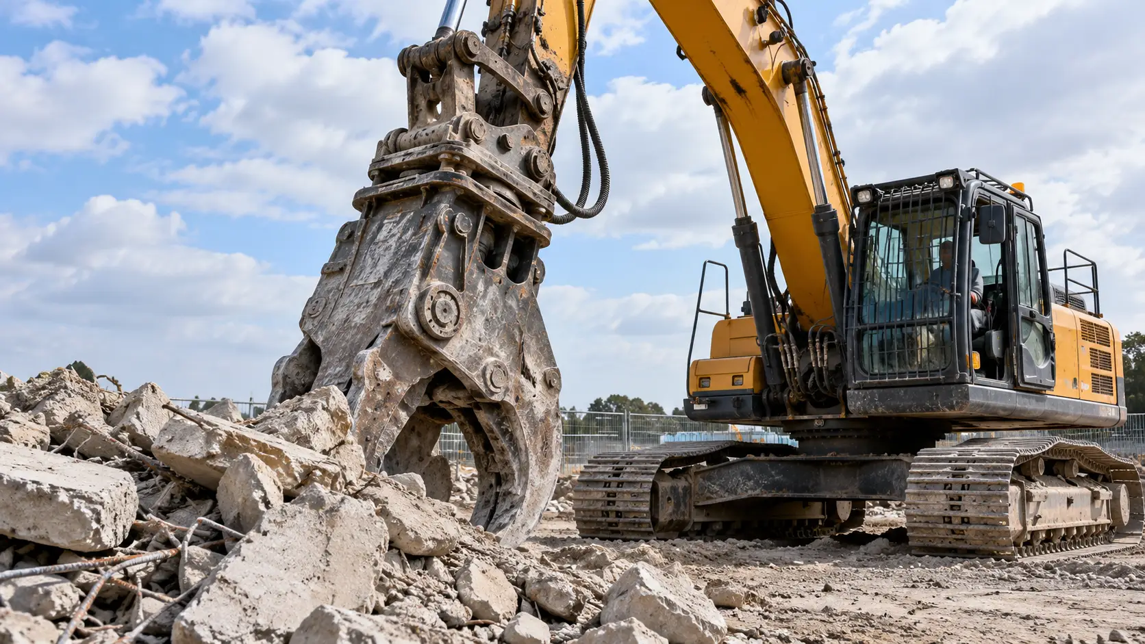 Sloopkraan naast schoon betonpuin
