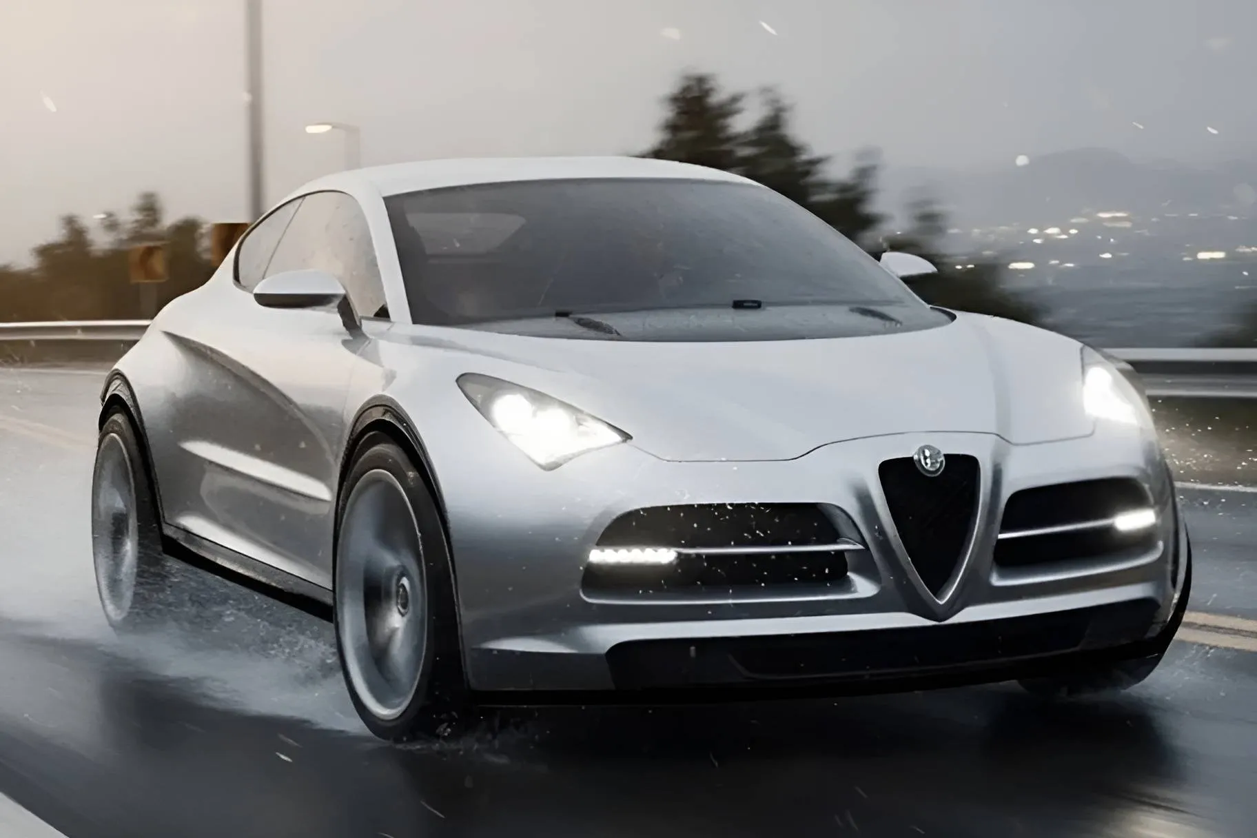 Alfa Romeo Junior Project 955 dinamica anteriore grigia della vettura