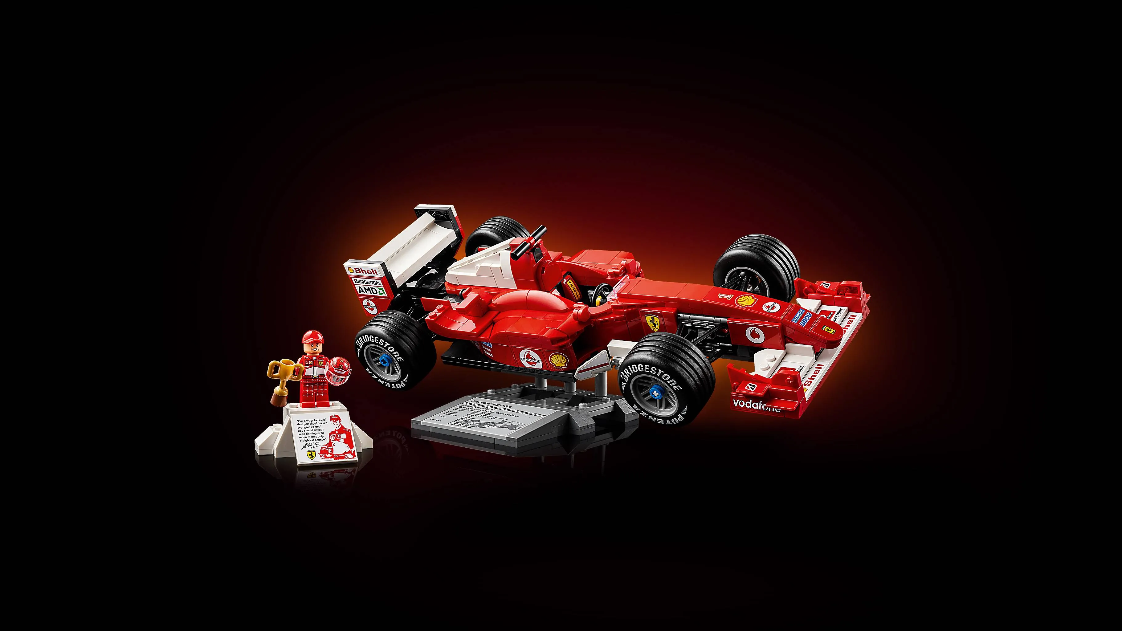 immagine che ritrae la formula 1 ferrari di michael schumacher fatta di lego