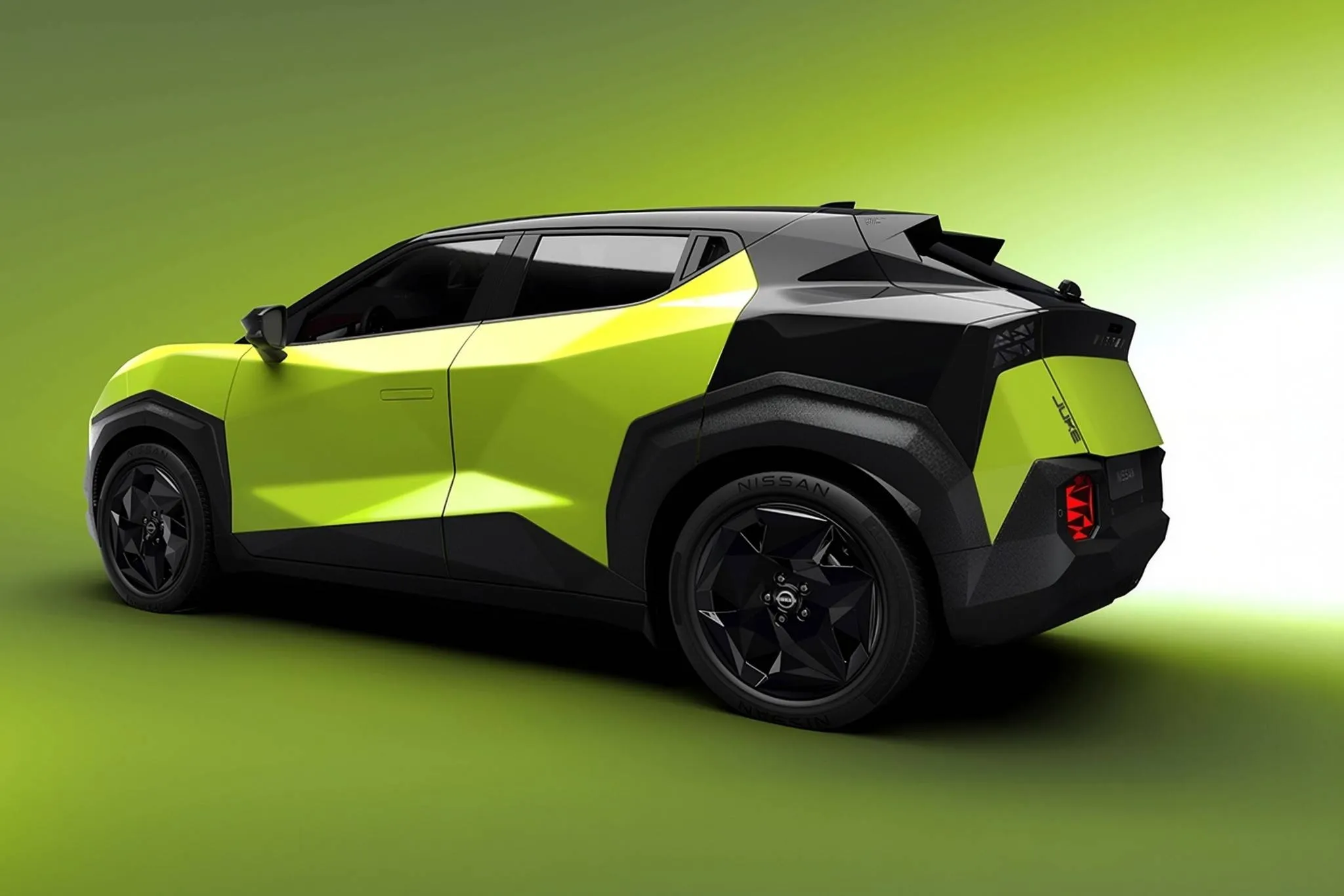 Nuova-Nissan-Juke di colore giallo e nero su sfondo giallo di posteriore