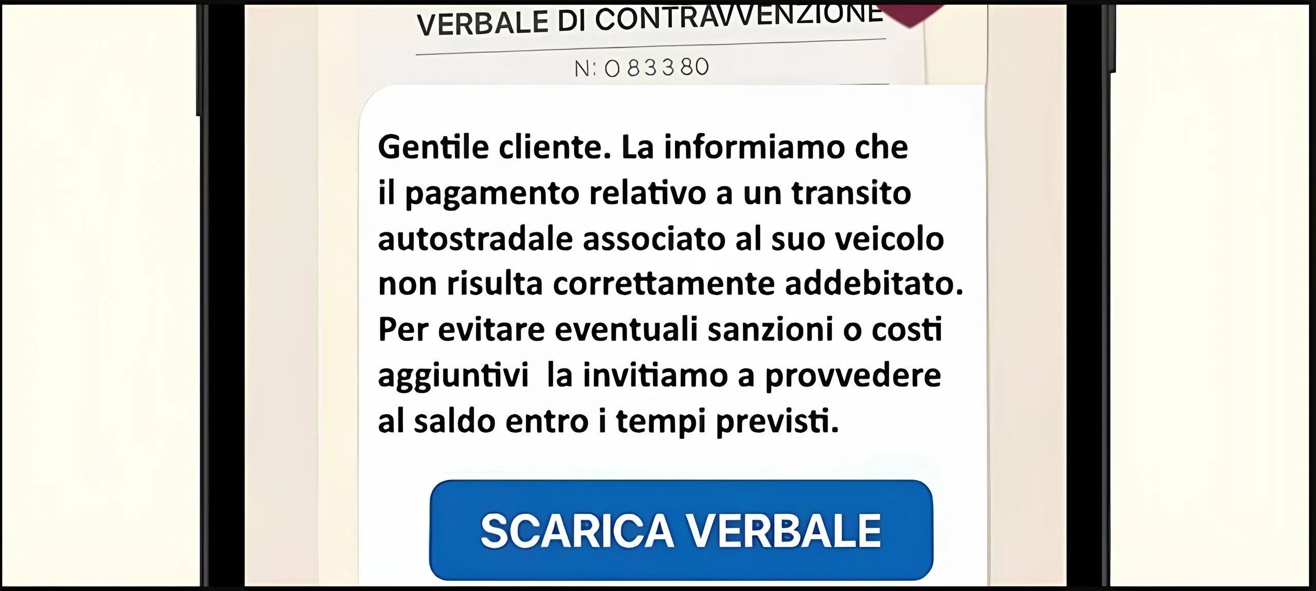 Nell'immagine si vede la nuova truffa legata al pagamento dei pedaggi