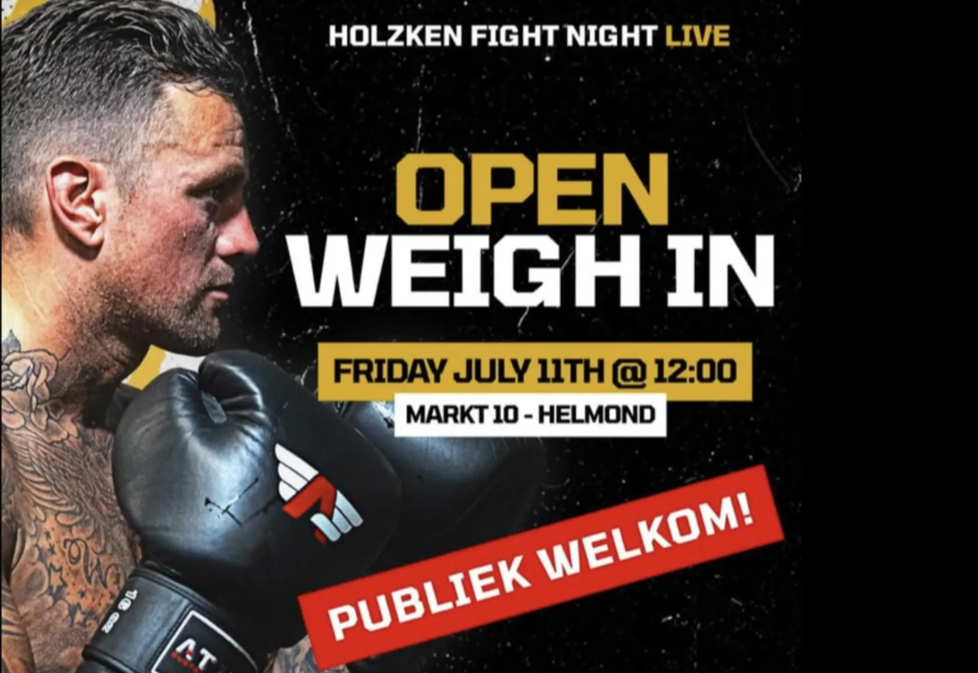 Publiekelijk wegen op Markt in Helmond voor Holzken Fight Night gevechten