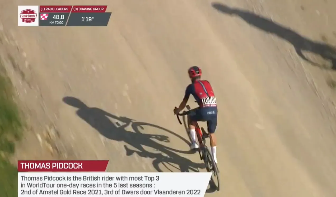 Vídeo: La sobrehumana bajada con la que Tom Pidcock dejó a sus rivales y adelantó a una moto en la Strade Bianche