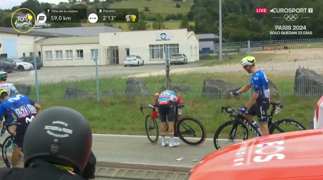 EN DIRECTO | Etapa 5 Tour de Francia 2024: ¡Caída de Pello Bilbao y dos Movistar Team que casi se lleva a Pogacar!