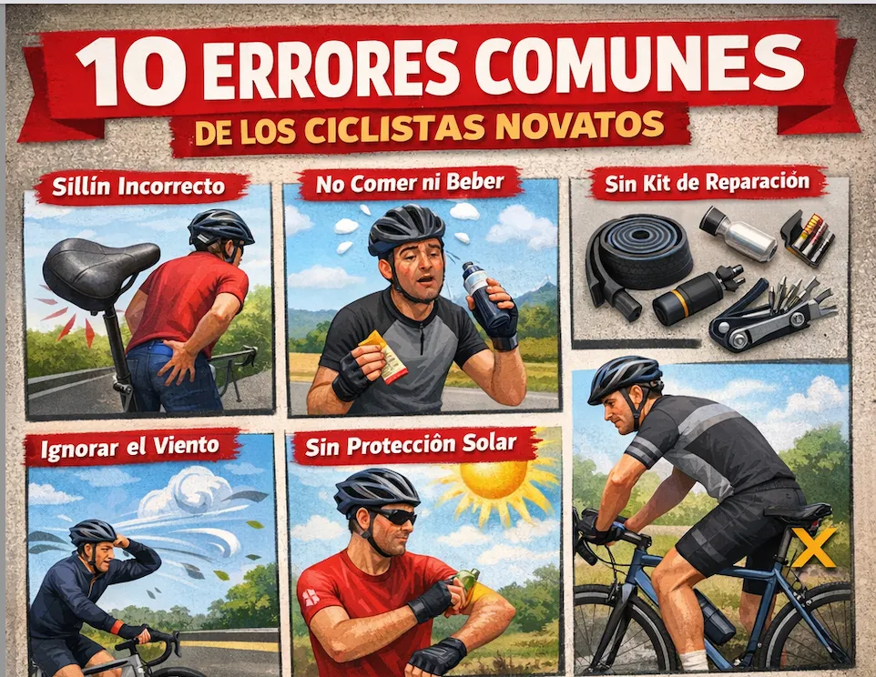 Imágenes de errores comunes de ciclistas sin experiencia