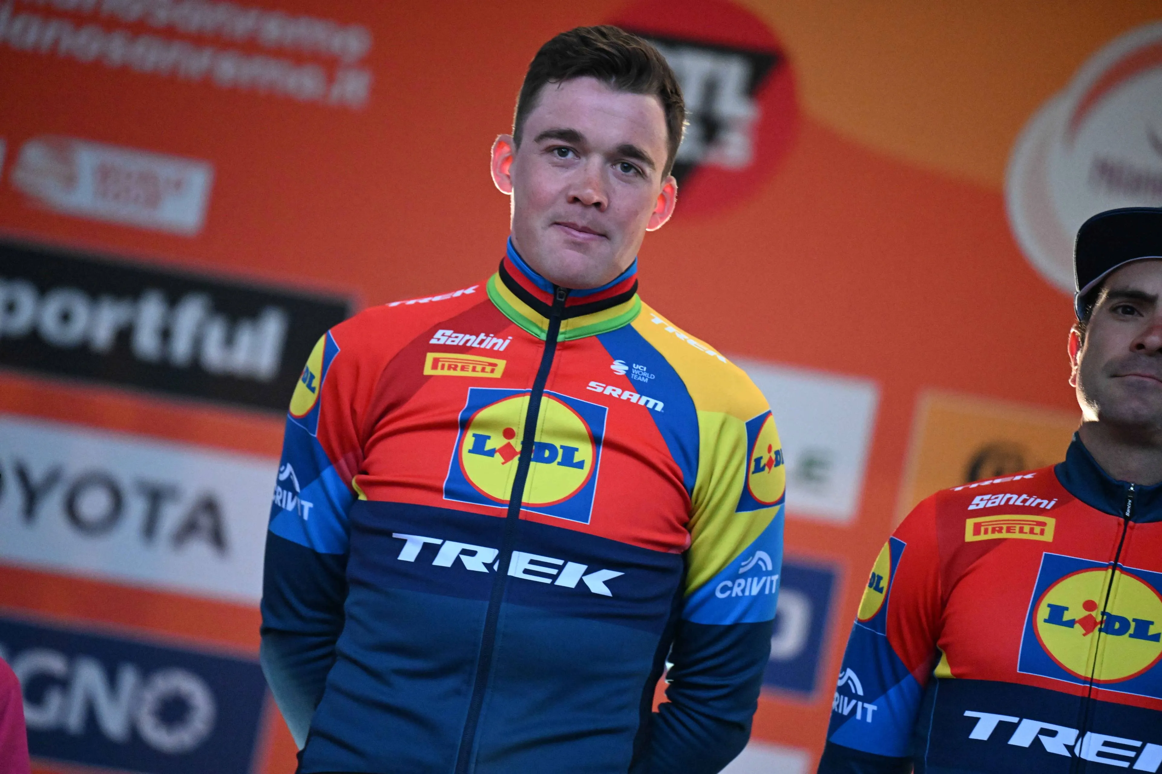 Mads Pedersen, en la presentación de una carrera con Lidl-Trek