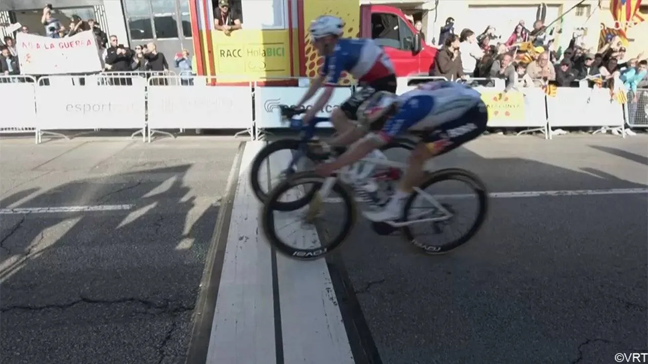 Dorian Godon beats Remco Evenepoel in a photo finish sprint on Stage 1 of the 2026 Volta a Catalunya
