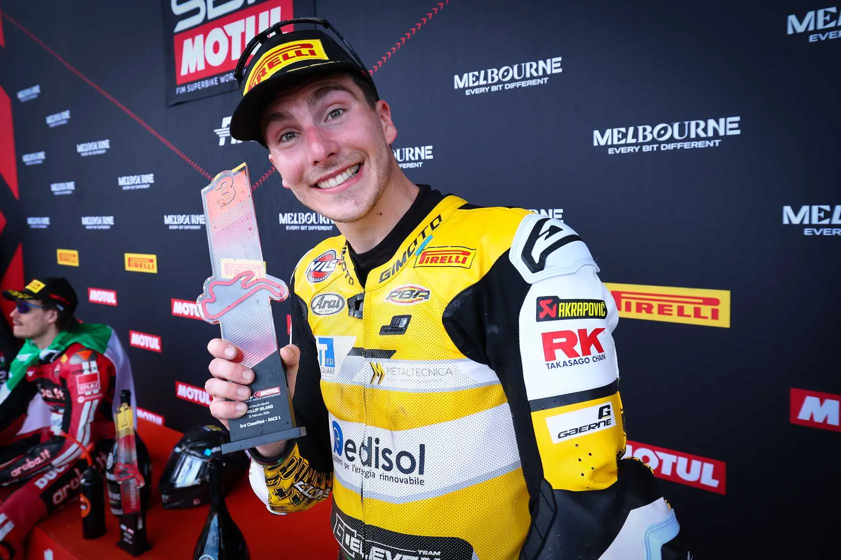 Lorenzo Baldassarri festeggia il primo podio in Superbike