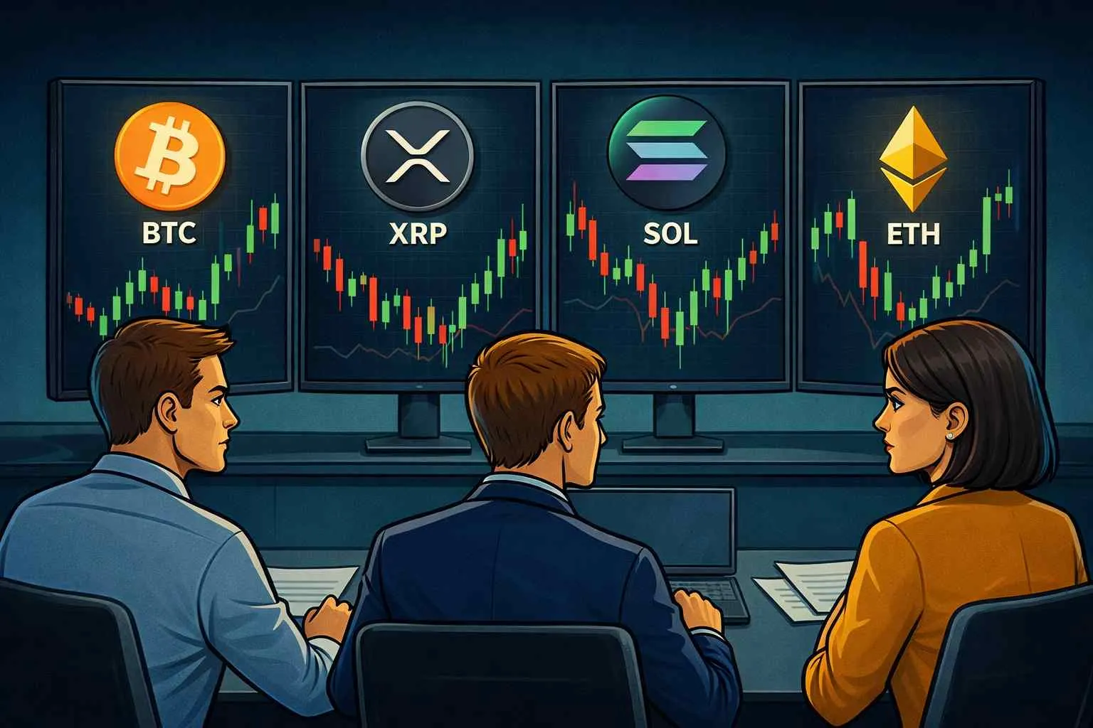 BTC, ETH, XRP en SOL