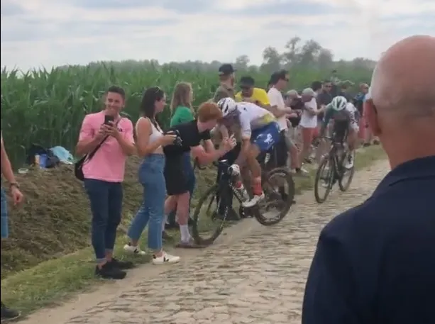 Video: Spectator causes terrifying crash at Tour de France cobblestones