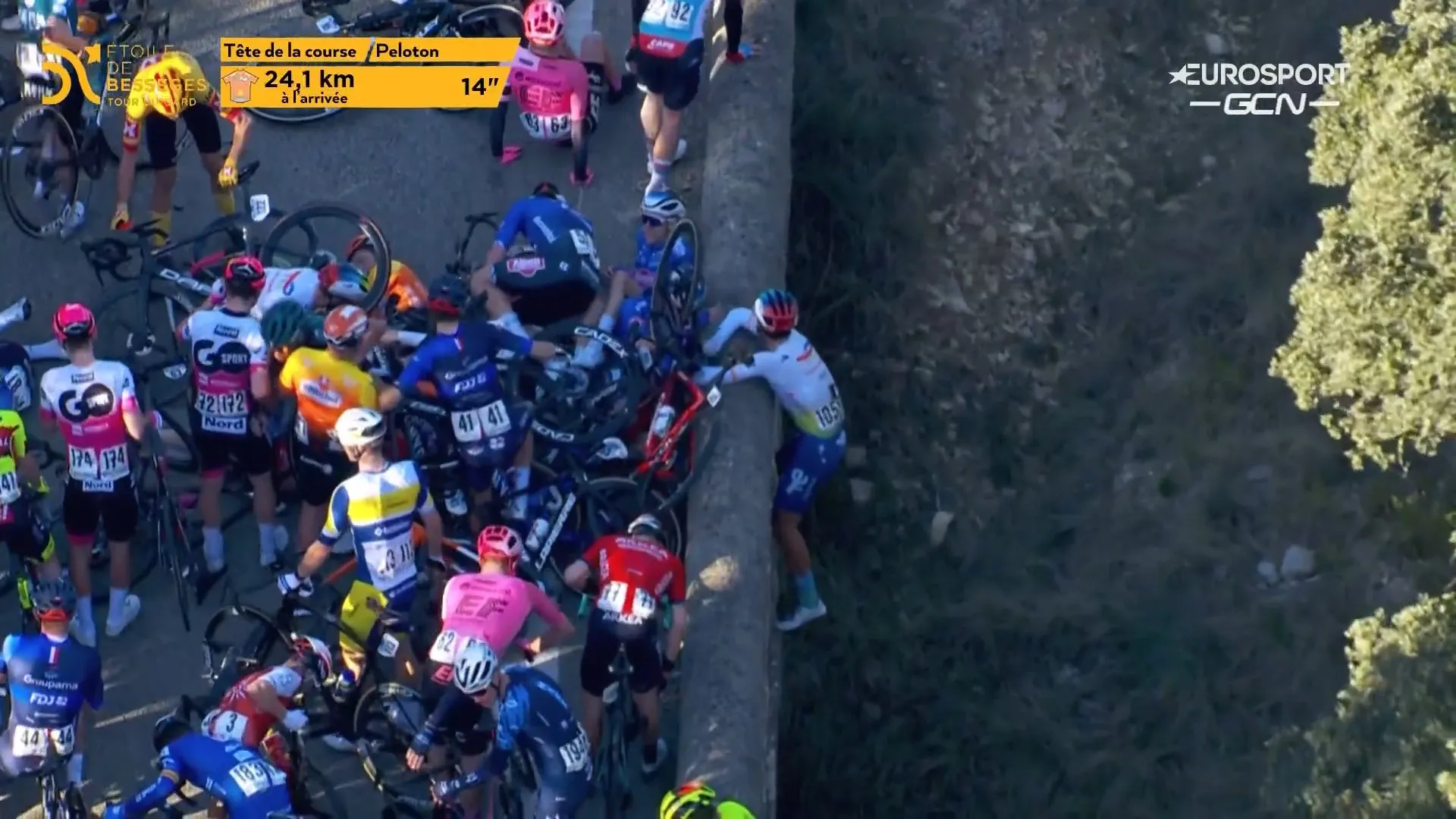 VIDEO | UPDATE: Etoile de Bessèges stage 2 neutralized following mass crash
