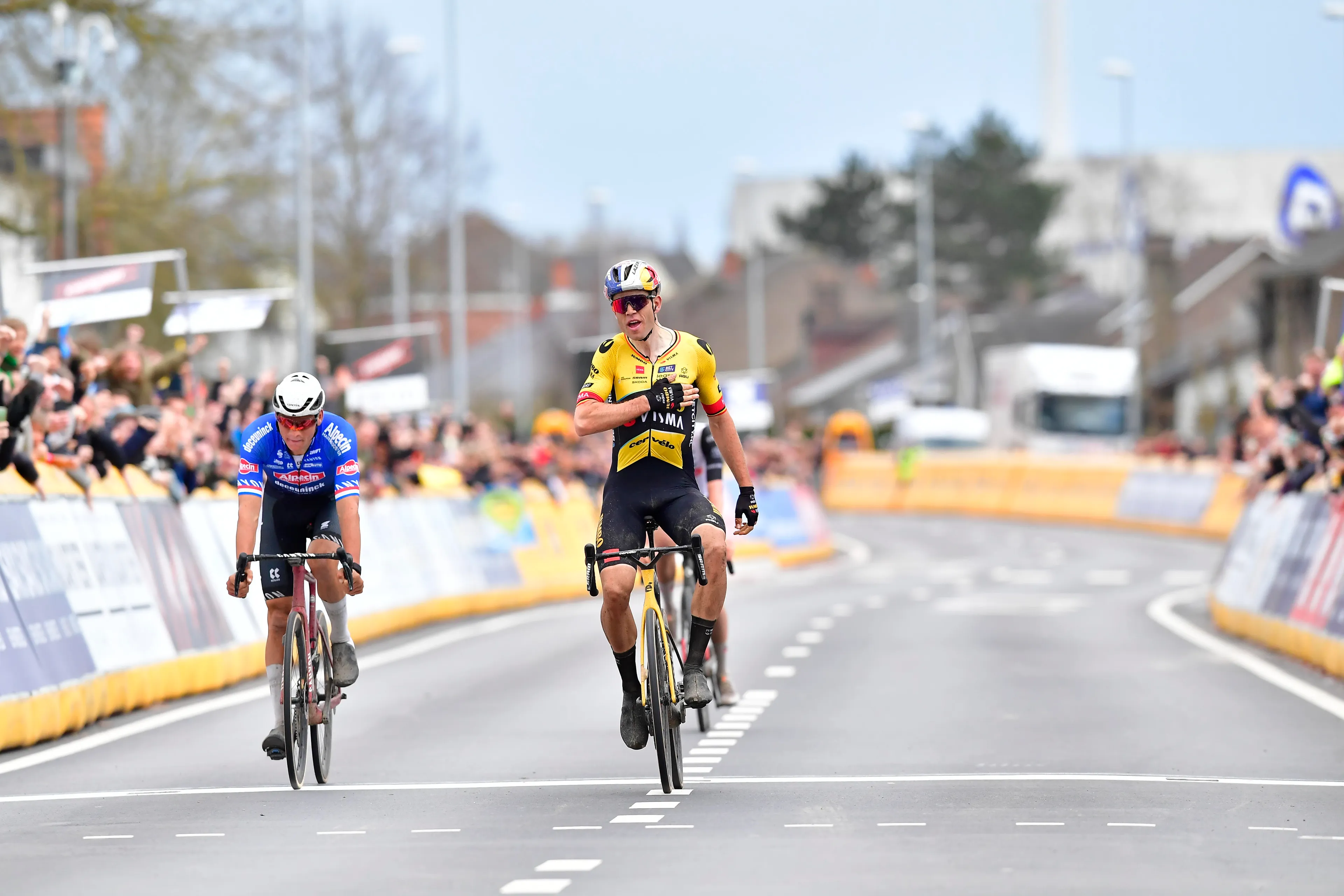 Wout van Aert wins E3 Saxo Classic after epic battle with Mathieu van der Poel and Tadej Pogacar