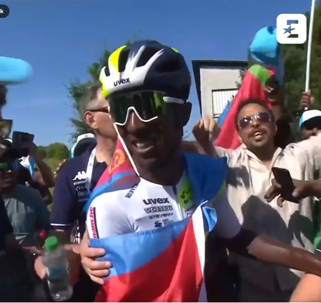 VIDEO: Biniam Girmay is mobbed by adoring Eritrean fans after taking stage win at the Tour de Suisse