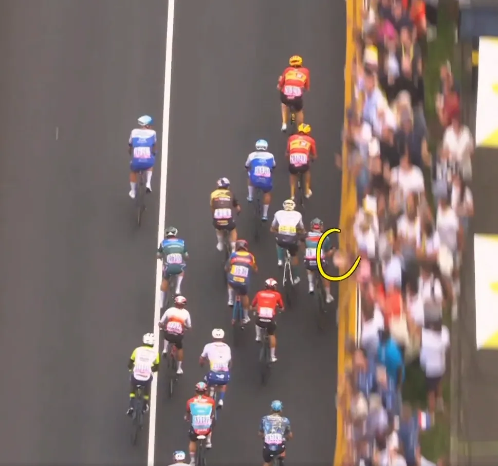 VIDEO: Jordi Meeus struck by fan as he attempted to launch sprint on stage 11, narrowly avoiding disaster