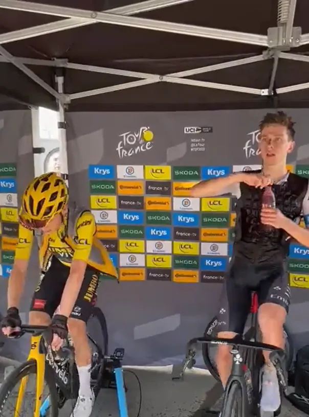 VIDEO: Pogacar & Vingegaard warm down side by side in awkward silence