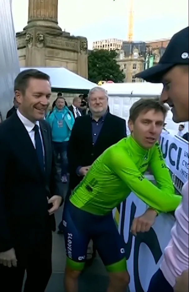 VIDEO: "Two laps too much" - Tadej Pogacar hilariously quips to UCI President David Lappartient post-World Championship road race