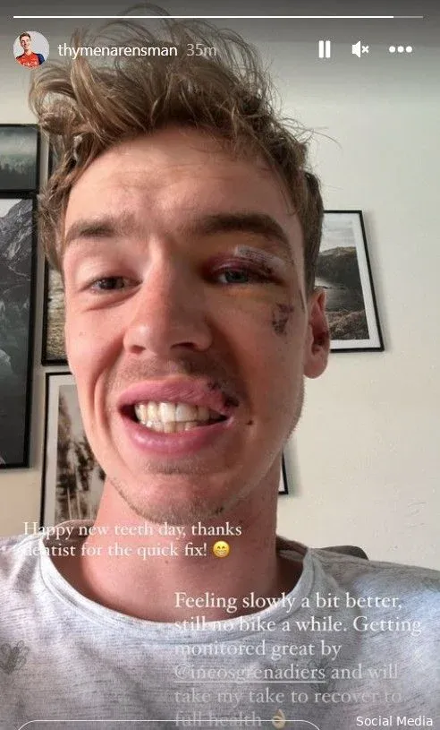 "Feliz dia dos dentes novos" - Thymen Arensman dá mais um passo rumo à recuperação