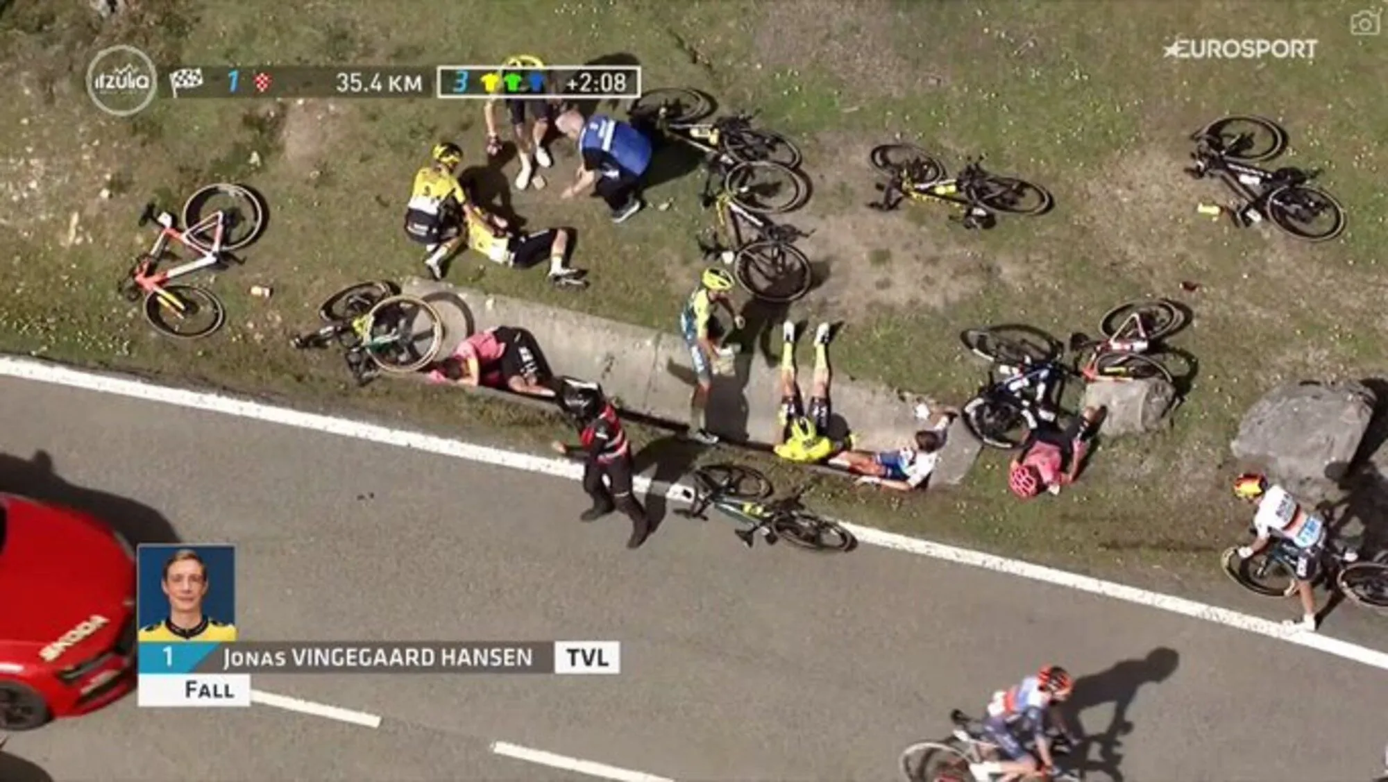 VÍDEO: Queda brutal e aterradora Jonas Vingegaard, Primoz Roglic, Remco Evenepoel contra uma valeta em betão no País Basco
