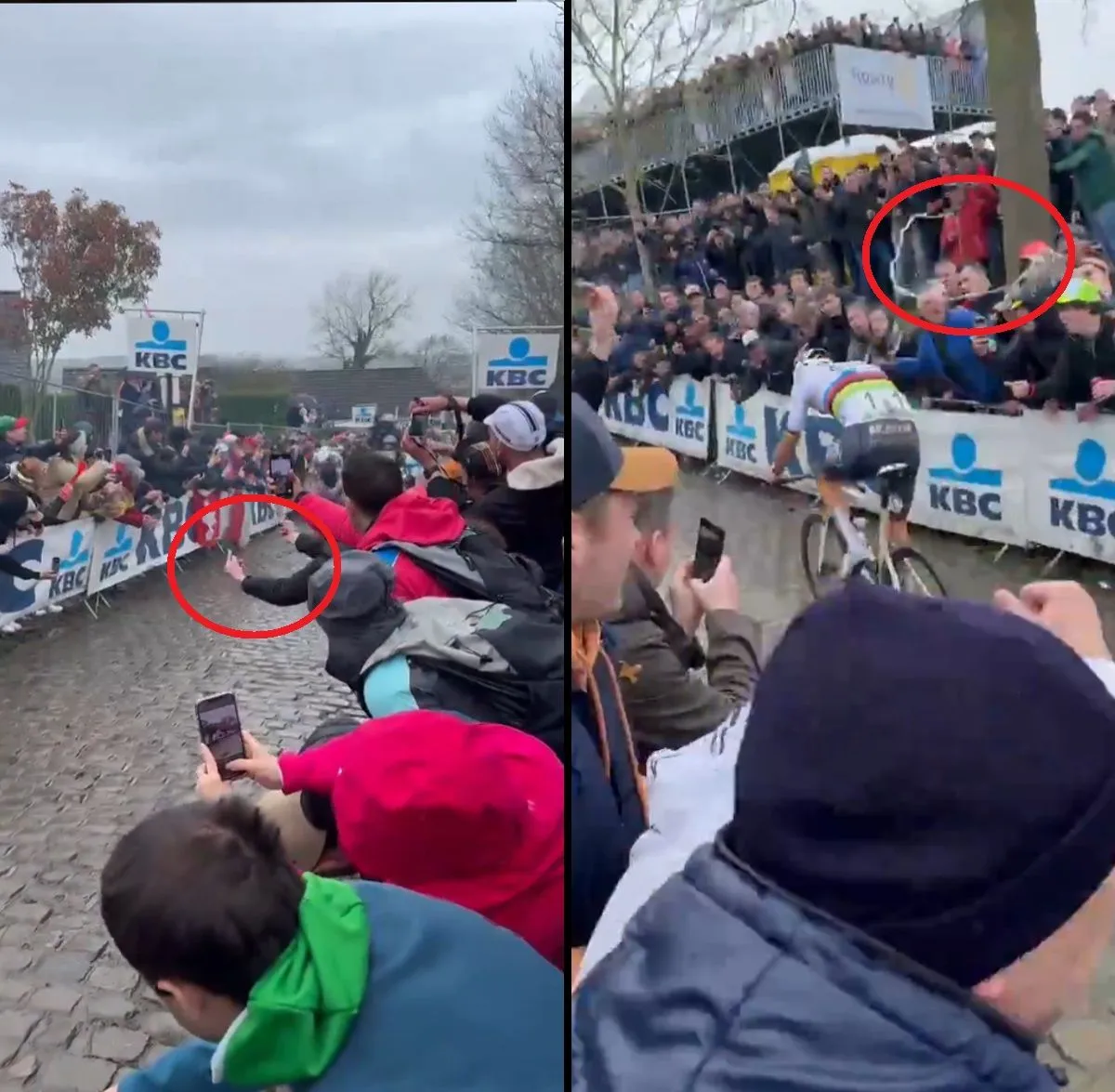 VERGONHOSO - "Dedos do meio" e cerveja atirada a Mathieu van der Poel no Oude Kwaremont. ( VIDEO)