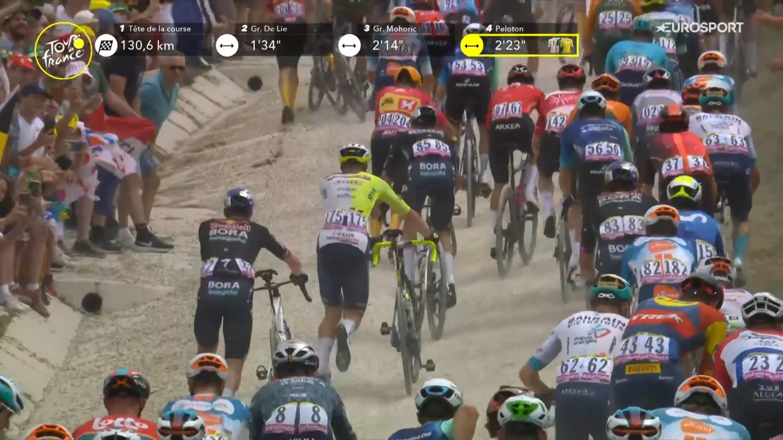 VIDEO: Carnage at the Tour de France as riders forced to run on only the second gravel sector of the day!