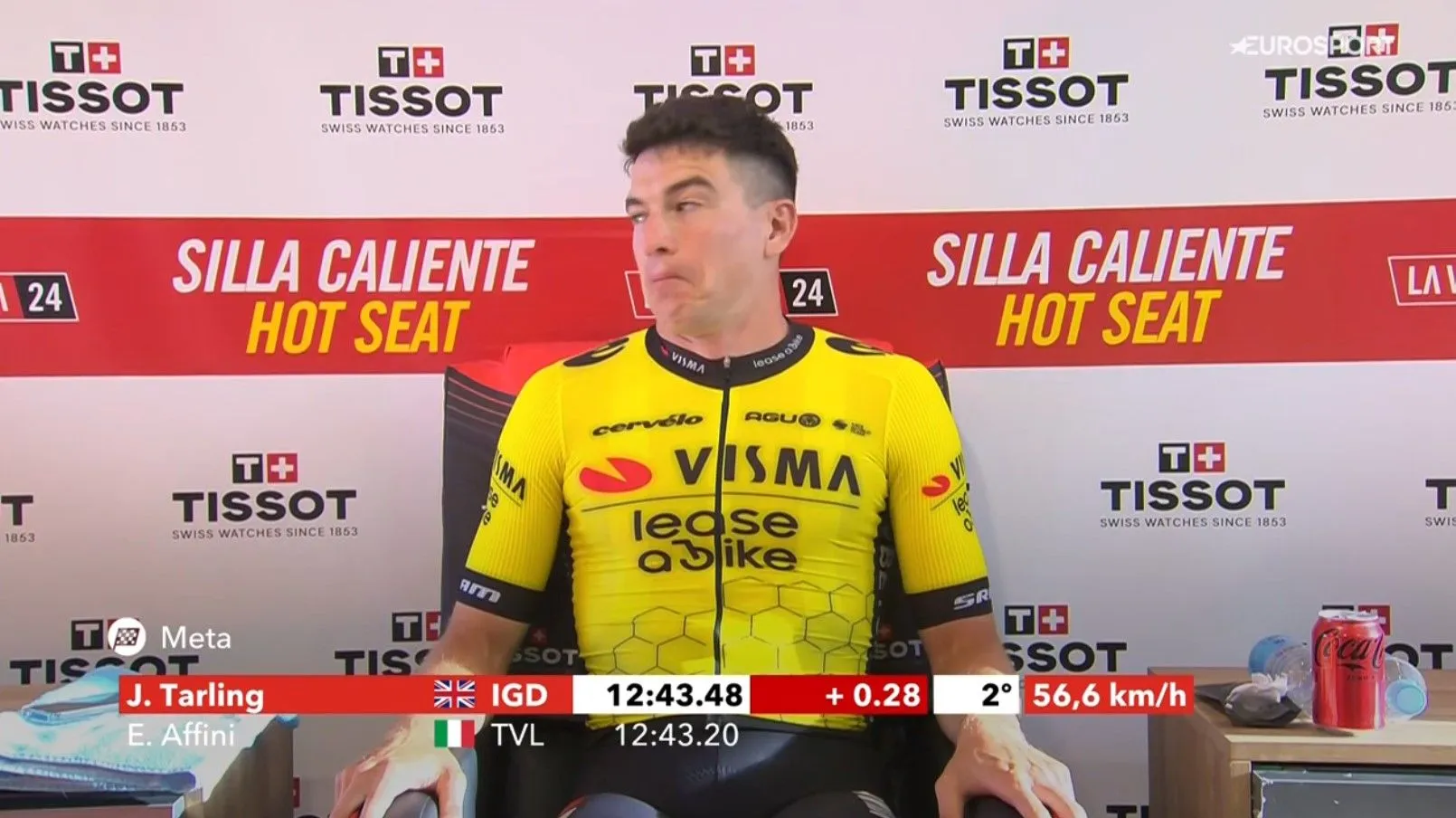 VIDEO: Edoardo Affini's brilliant reaction as Joshua Tarling narrowly misses out on fastest time in 2024 Vuelta a Espana opener